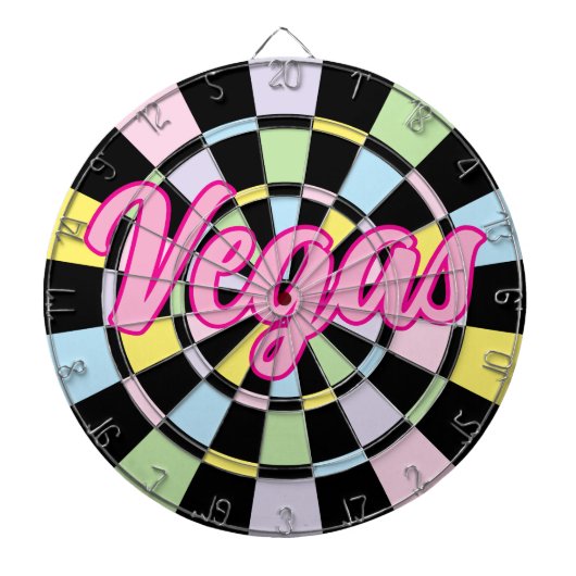 Vegas Roze tekst op zwart en pastel kleuren Dartbord (Voorkant)