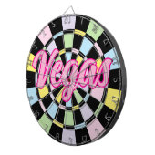 Vegas Roze tekst op zwart en pastel kleuren Dartbord (Voorkant Rechts)