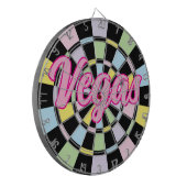 Vegas Roze tekst op zwart en pastel kleuren Dartbord (Voorkant Links)