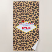 Vegas Sign gepersonaliseerde luipaard print Strandlaken (Voorkant)