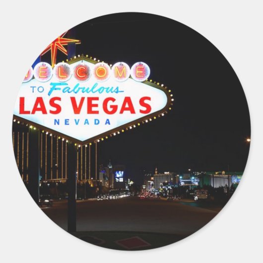 Vegas Sign Night Ronde Sticker (Voorkant)