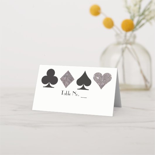Vegas Silver Faux Glitter Place Card w Tafelnaam Plaatskaartje (Voorkant)
