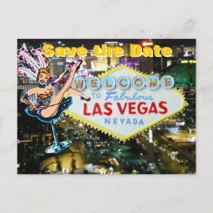 Vegas Strip Wedding Save the Date Showgirl Aankondigingskaart