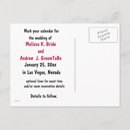 Vegas Strip Wedding Save the Date Showgirl Aankondigingskaart (Achterkant)