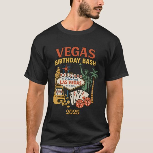 Vegas Verjaardagsfeest Aangepaste datum en feestje T-shirt (Voorkant)