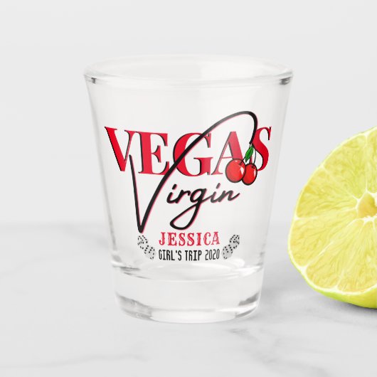 Vegas Virgin| Red Cherry Vegas 1st timer Shot Glas (Voorkant)