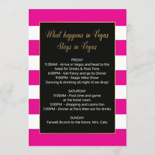 Vegas voor Vows Bachelorette Itinerary Programmakaart (Achterkant)