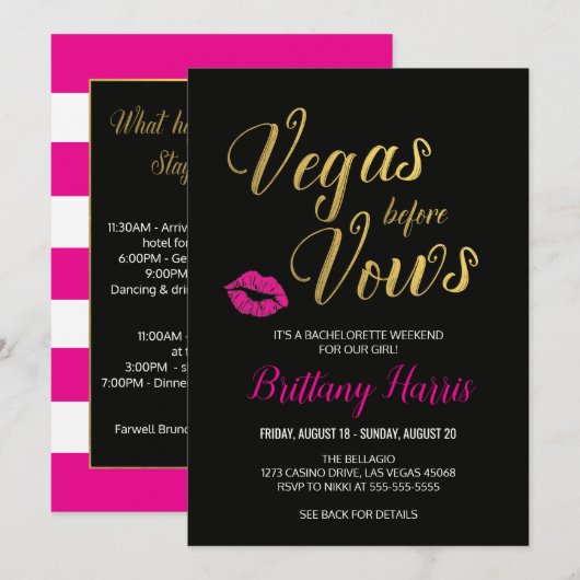 Vegas voor Vows Bachelorette Itinerary Programmakaart (Voorkant / Achterkant)
