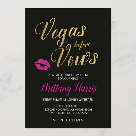Vegas voor Vows Bachelorette Itinerary Programmakaart (Voorkant)