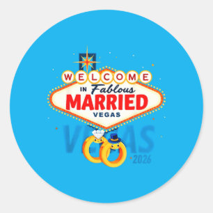 Vegas vrijgezellenfeest getrouwd in Vegas bruidego Ronde Sticker