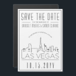 Vegas Wedding | De gestileerde Veldlijn sparen de  Magnetische Uitnodiging<br><div class="desc">Een unieke bruiloft bespaart de datum van de dunne magnetische uitnodiging voor een huwelijk in de prachtige stad Las Vegas. Deze uitnodiging bevat een gestileerde illustratie van de unieke skyline van de stad met de naam eronder. Dit wordt gevolgd door je trouwdaggegevens in een overeenkomende open stijl. Aan de achterkant...</div>