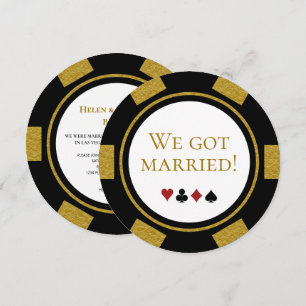 Vegas Wedding Elopement Announce Gold Poker Chip Kaart