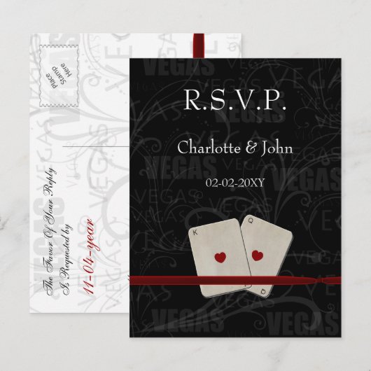 Vegas Wedding rsvp-kaart Uitnodiging Briefkaart (Voorkant / Achterkant)