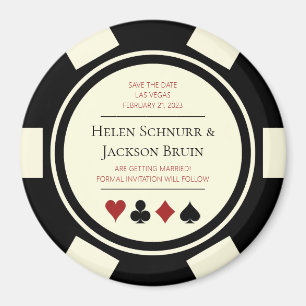 Vegas Wedding Save the Date Poker Chip Black Cream Magneet