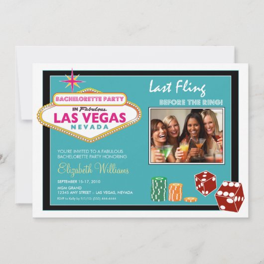 Vegas Weekend Bachelorette Party Invitation (aqua) Kaart (Voorkant)