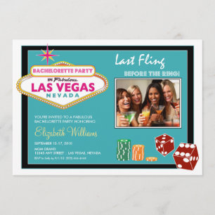 Vegas Weekend Bachelorette Party Invitation (aqua) Kaart