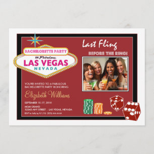 Vegas Weekend Bachelorette Party Invite (crimson) Kaart