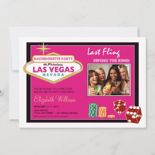 Vegas Weekend Bachelorette Party Invite (fuschia) Kaart (Voorkant)