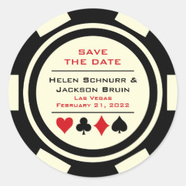 Vegas Zwart Wit Poker Chip Bruiloft Save The Date Ronde Sticker