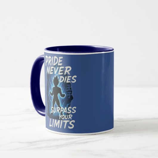 Vegeta Inspired Quote Mug – Never Give Up Energy Mok (Voorkant links)