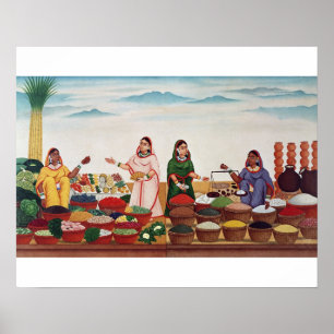 Vegetable and Spice Market at Benares, c.1840 (gou Poster