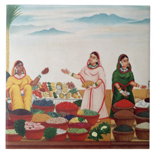 Vegetable and Spice Market at Benares, c.1840 (gou Tegeltje