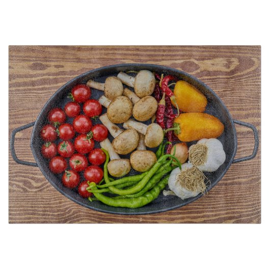 Vegetable Casserole Dish Graphic with Wood Effect Snijplank (Voorkant)