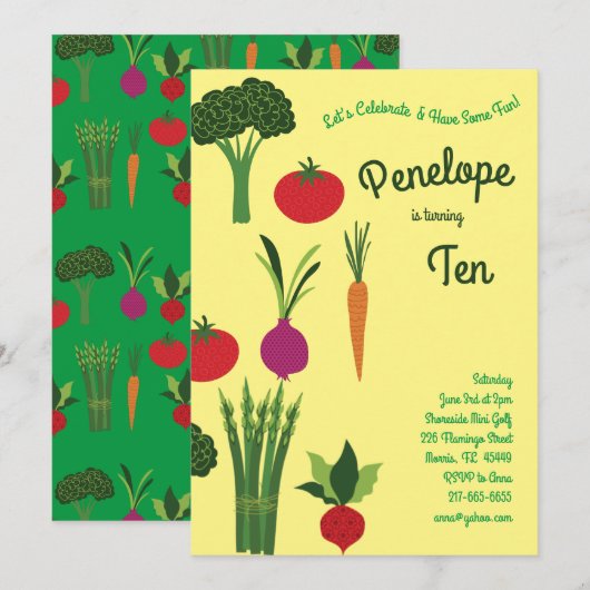 Vegetable Garden Kids Birthday Party Veggies Kaart (Voorkant / Achterkant)