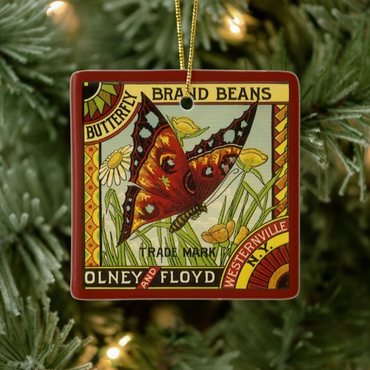  "Vegetable Label Art", "Butterfly Brand Bans" Keramisch Ornament (Boom)