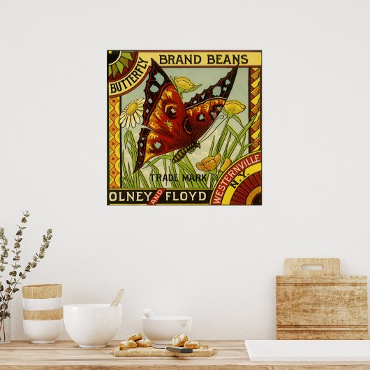"Vegetable Label Art", "Butterfly Brand Bans" Poster (Keuken)