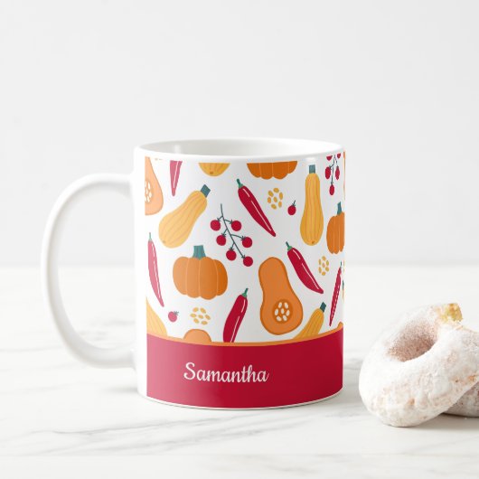 Vegetable Pattern met de naam Oranje en rood oogst Koffiemok (Met donut)