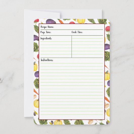 Vegetable Recipe Cards Kaart (Voorkant)