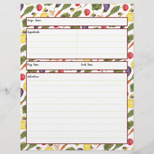 Vegetable Recipheet (Voorkant)