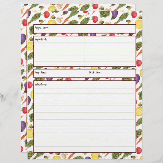 Vegetable Recipheet (Voorkant / Achterkant)