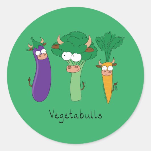 Vegetables Bulls Cute Kinder Cartoon Ronde Sticker (Voorkant)