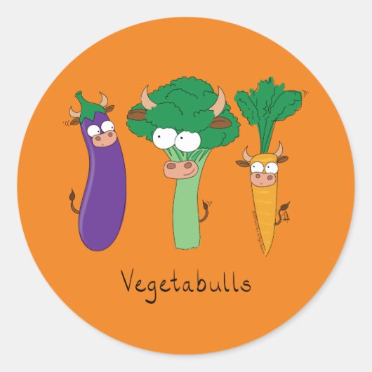Vegetables Bulls Cute Kinder Cartoon Ronde Sticker (Voorkant)