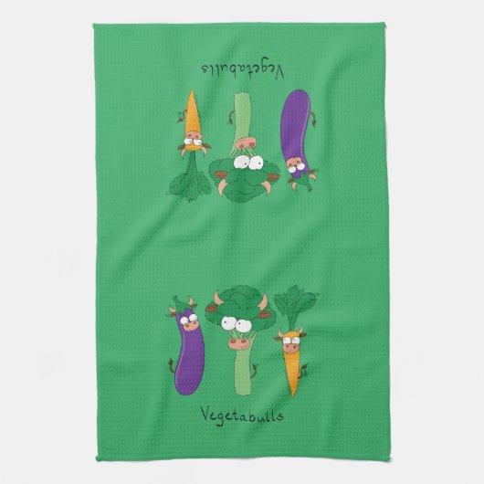 Vegetables Bulls Cute Kinder Cartoon Theedoek (Verticaal)