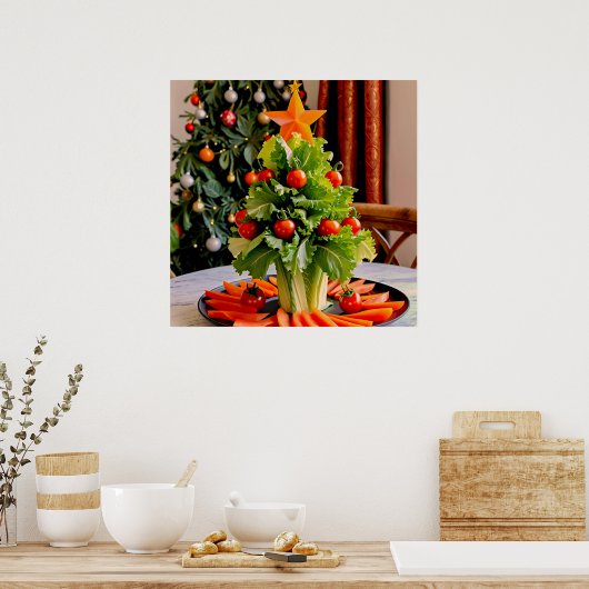Vegetables Christmas Tree, Lettuce Leaves & Cherry Poster (Keuken)