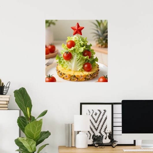 Vegetables Christmas Tree, Lettuce Leaves & Cherry Poster (Thuiskantoor)