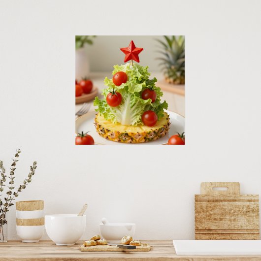 Vegetables Christmas Tree, Lettuce Leaves & Cherry Poster (Keuken)