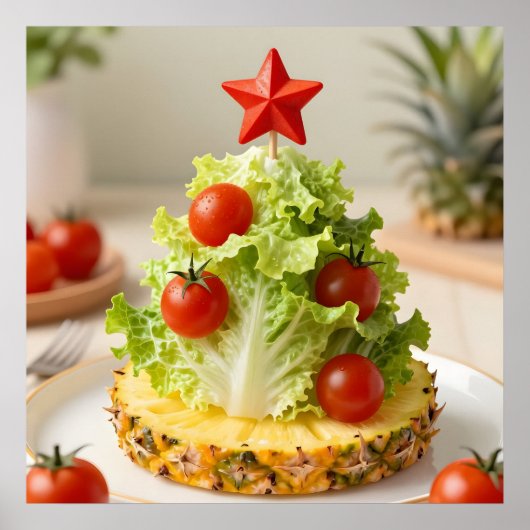 Vegetables Christmas Tree, Lettuce Leaves & Cherry Poster (Voorkant)