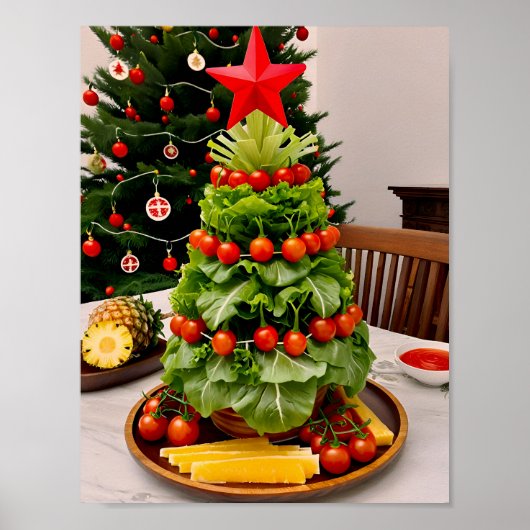 Vegetables Christmas Tree, Lettuce Leaves & Cherry Poster (Voorkant)