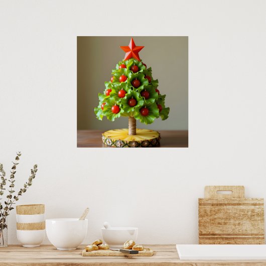Vegetables Christmas Tree, Lettuce Leaves & Cherry Poster (Keuken)
