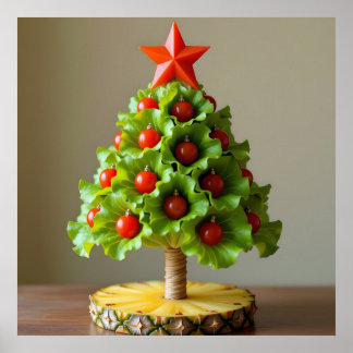 Vegetables Christmas Tree, Lettuce Leaves & Cherry Poster