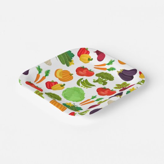Vegetables Seamless Vegan Pattern Papieren Bordje (Gebogen)