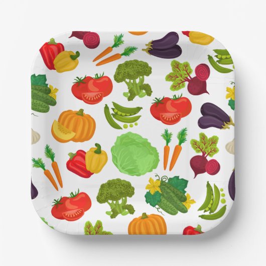 Vegetables Seamless Vegan Pattern Papieren Bordje (Voorkant)