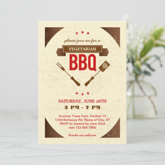Vegetarian BBQ Invitation Kaart (Staand voorkant)