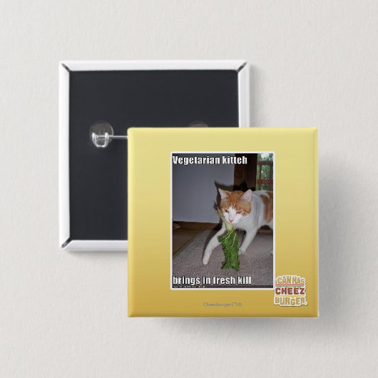 Vegetarian Kitteh Vierkante Button 5,1 Cm (Voorkant /achterkant)