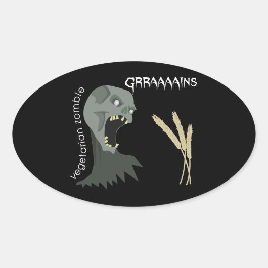 Vegetarian Zombie wil Graaareeën. Ovale Sticker (Voorkant)