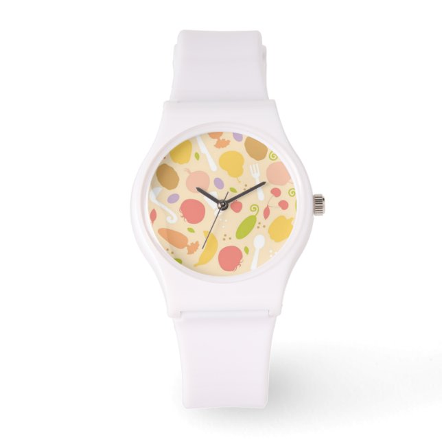 Vegetarisch kookpatroon achtergrond horloge (Voorkant)